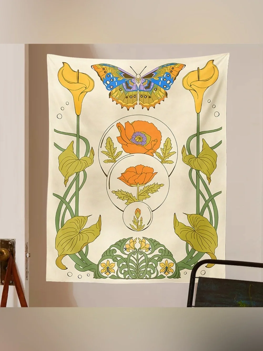 Bohemian Vintage Botanical Butterfly Tapestry Wall Decor